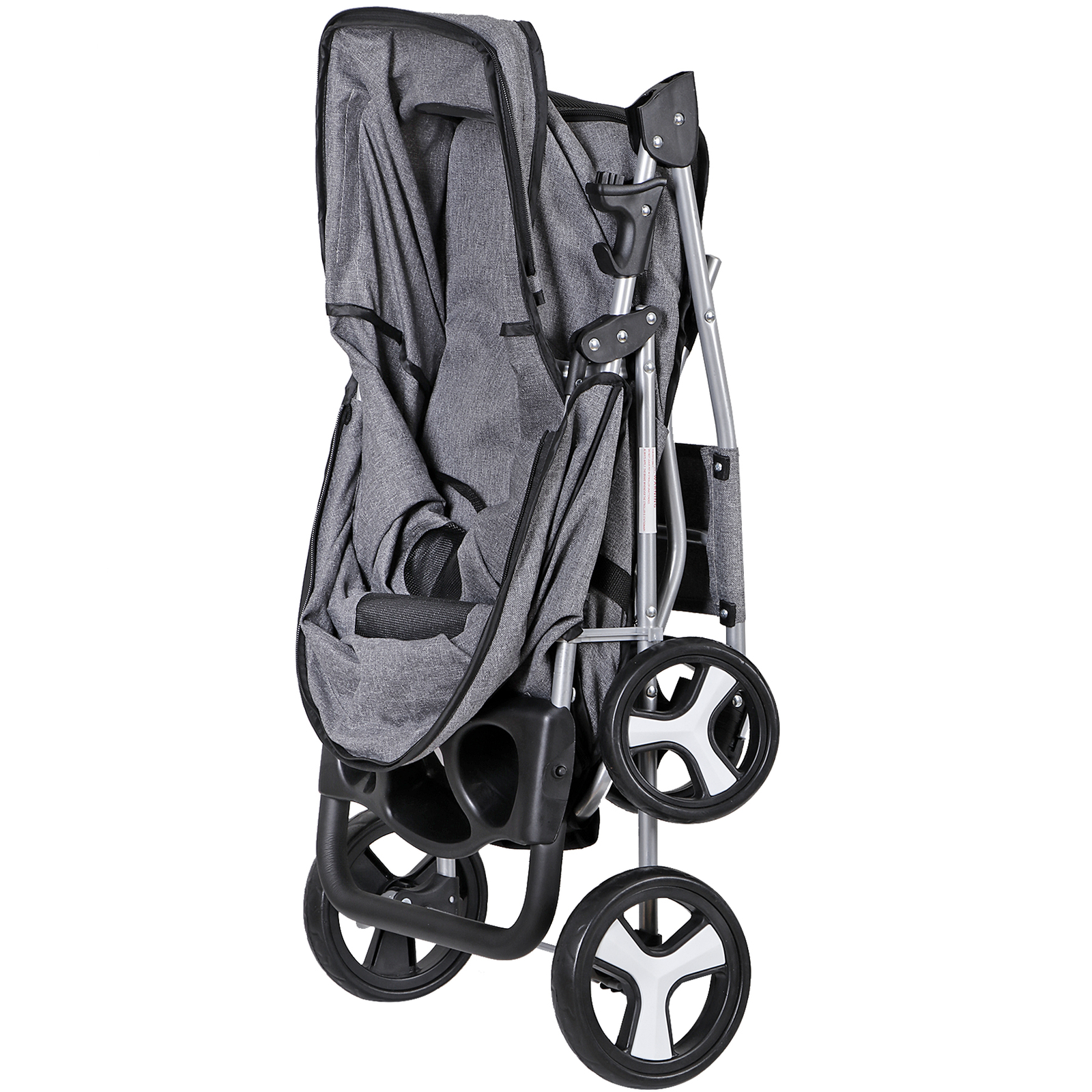 4-Wheels Pet Stroller Dog Stroller Foldable Cat Carrier Jogger w/Cup Holder Gray