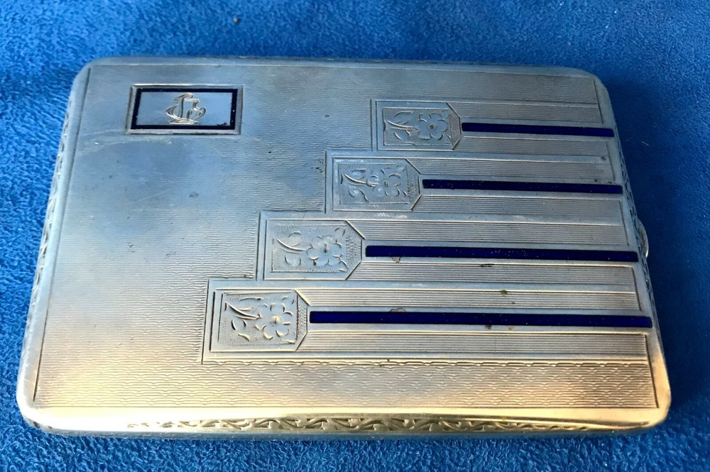 Antique Enamel on Sterling Silver Cigarette Case