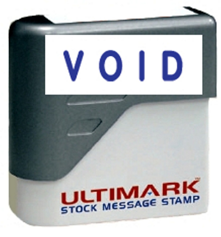VOID stamp text on Ultimark Pre-inked Message Stamp with Blue Ink