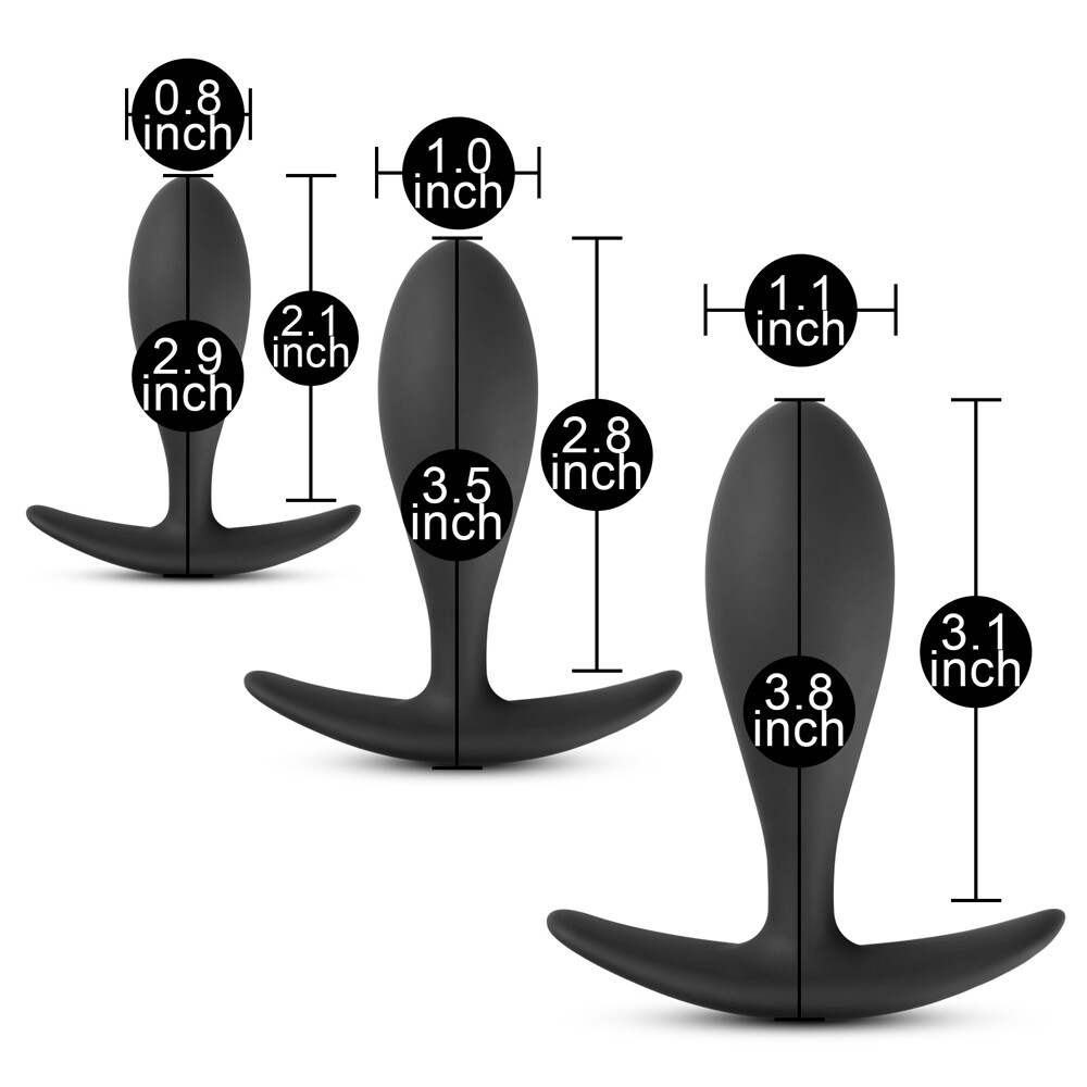 Silicone Trainer Butt Plug Set (Type II), Black (3 pcs) Beginners Starter Set