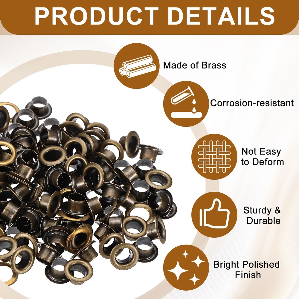 100 Set Grommets Eyelets 4mm Brass Self Backing Eyelets Bronze