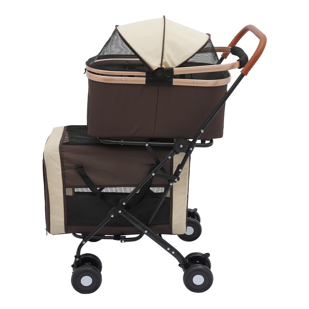 2-Tiers Cat Stroller Foldable Pet Stroller Small & Medium Dogs Stroller 77lbs