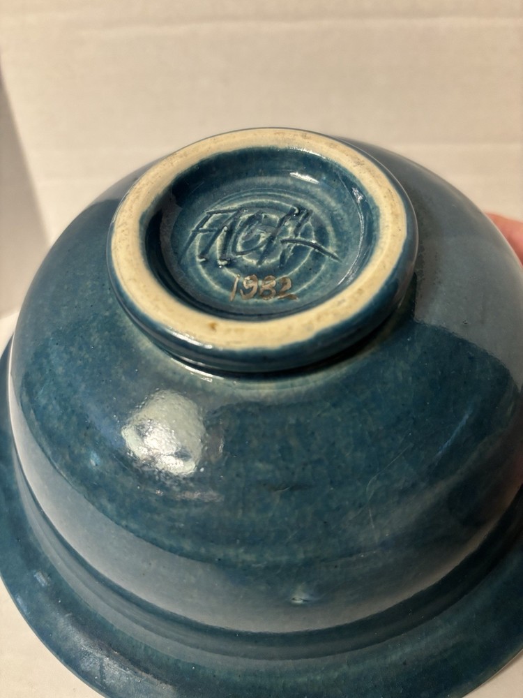 Handcrafted Ceramic Art Pottery Dish, Teal Blue, 7”