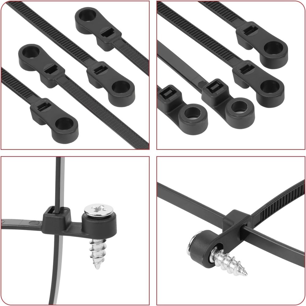 120 PCS Black Zip Ties with Screw Hole Assorted Sizes, Mountable Head Nylon Cabl