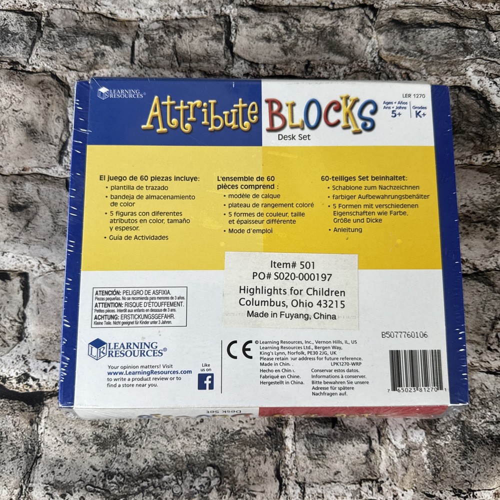 Attribute Blocks Desk Set- Plastic Storage Tray- 60 attribute blocks NEW