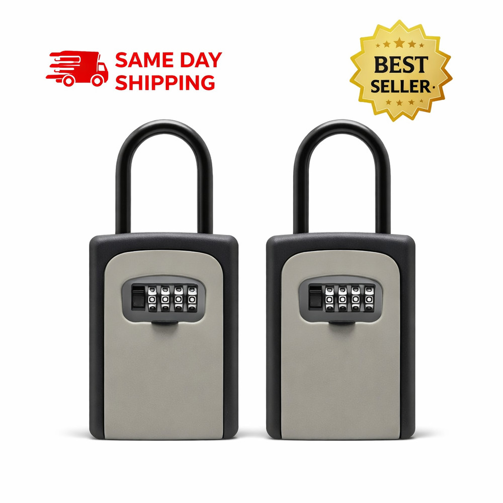 2 Pack Key Lock Box 4 Digit Combination Safe Wall Mount Outdoor Waterproof
