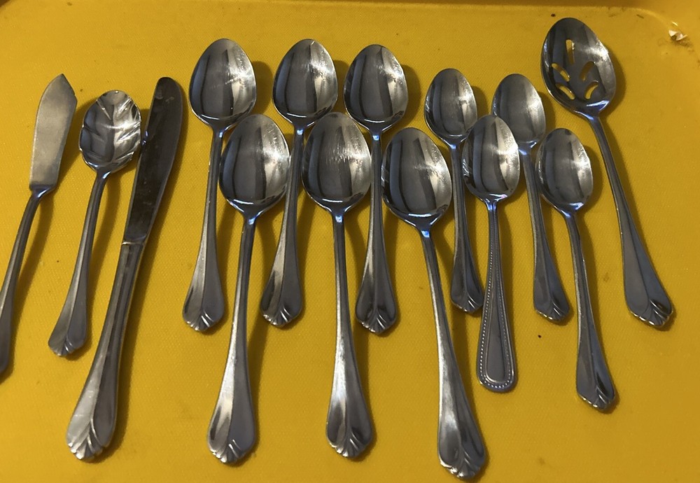 14 Pc Main Ingredient Stainless Mixed Flatware Lot Serving Soup Teaspoons
