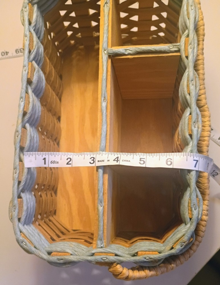 Vintage Rectangular Wicker Basket with Handle, 3 Compartments, Medium sized
