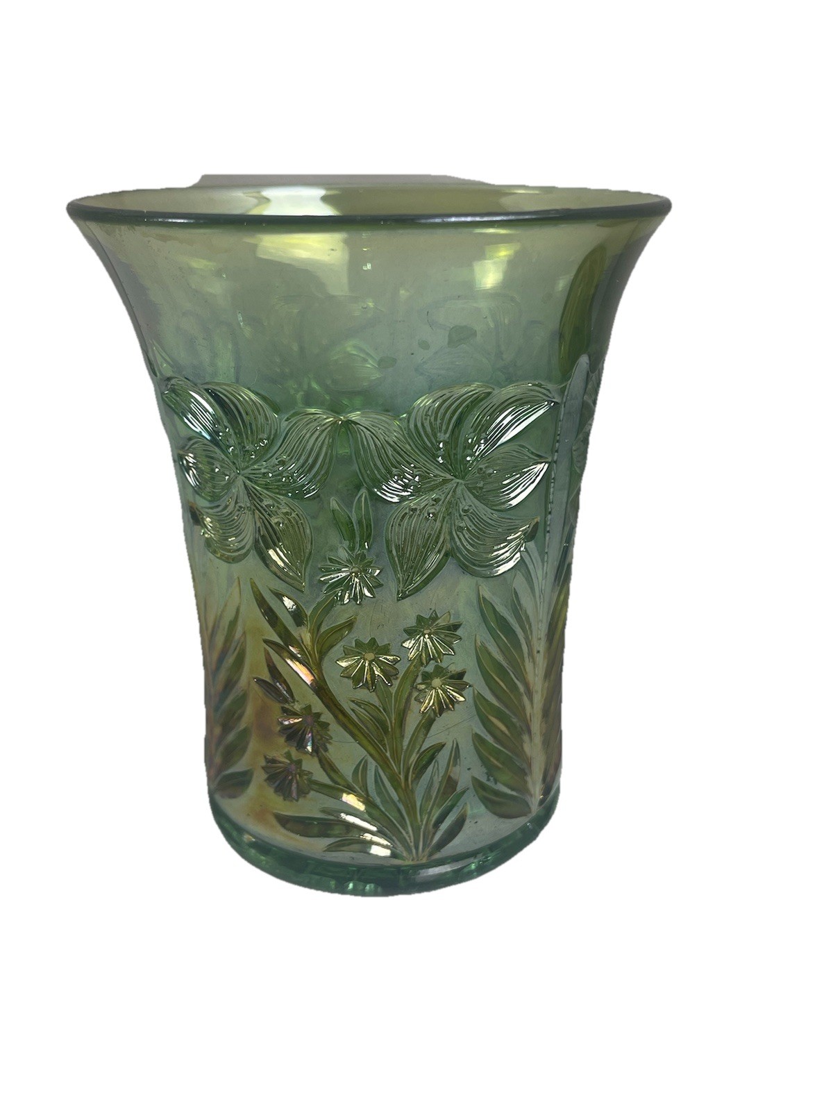 RARE IMPERIAL GREEN CARNIVAL GLASS TIGER LILY PATTERN 5 PC WATER SET