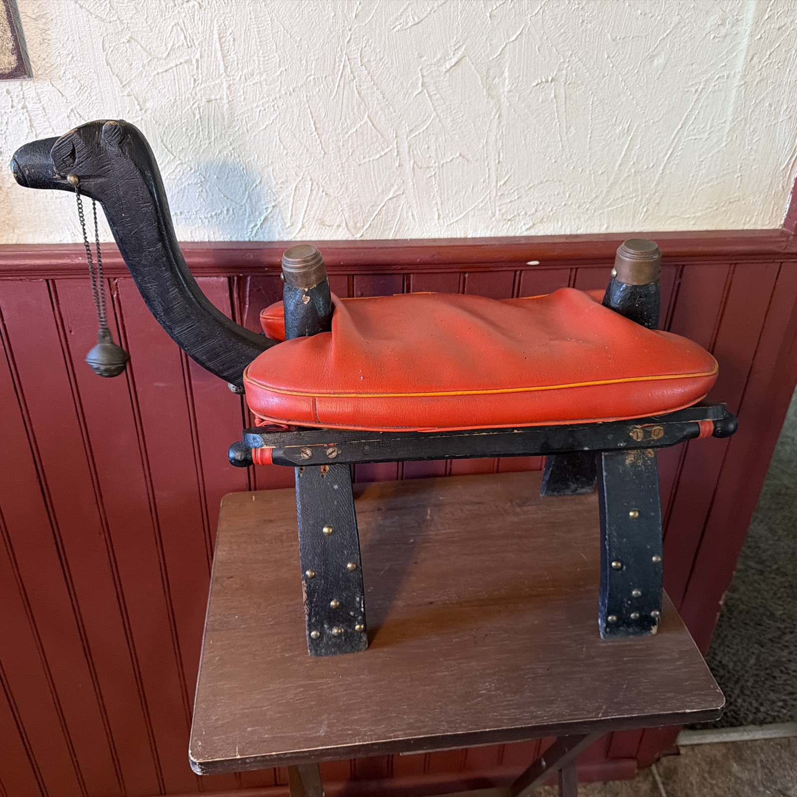Vintage TURKISH Camel Head Pommel Padded Saddle Stool, Footstool. 23.5” X 18.5”.