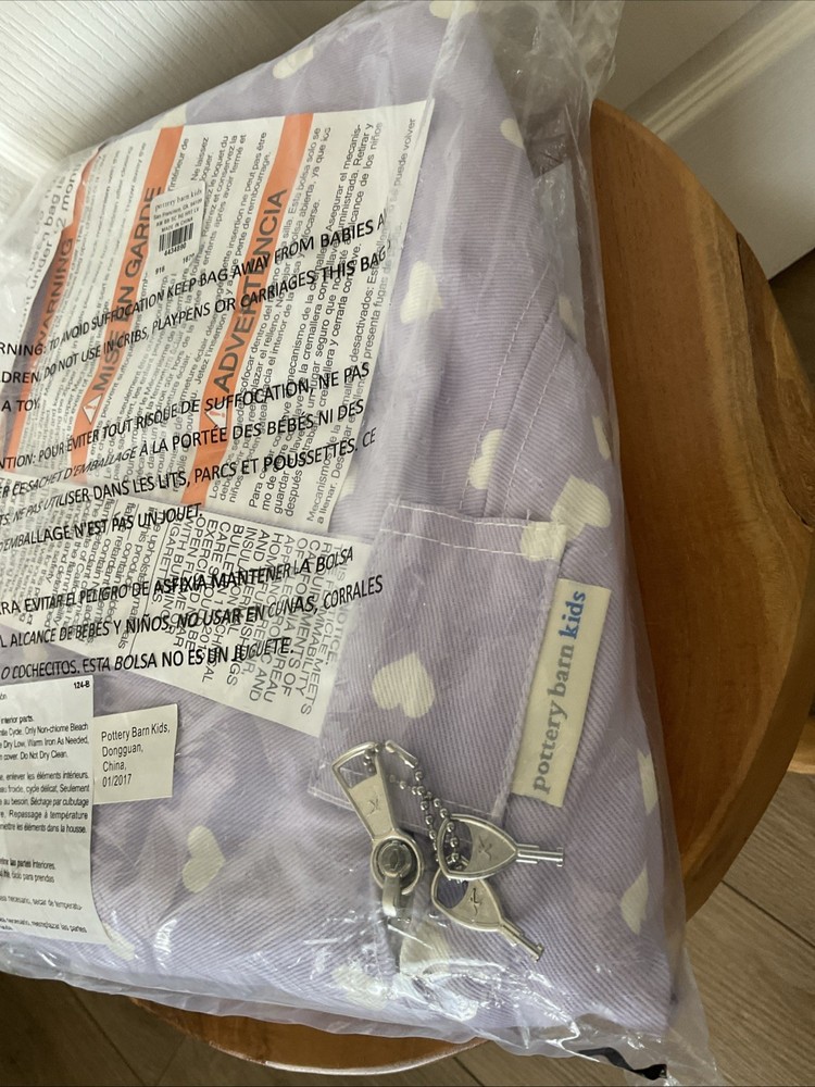 NEW Pottery Barn Kids Anywhere Bean Bag Slipcover Lavender With White Hearts