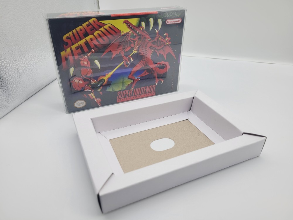 SUPER METROID SUPER SNES BOX ONLY REPLACEMNT BOX INCLUDES INSERTS + CLEAR CASE