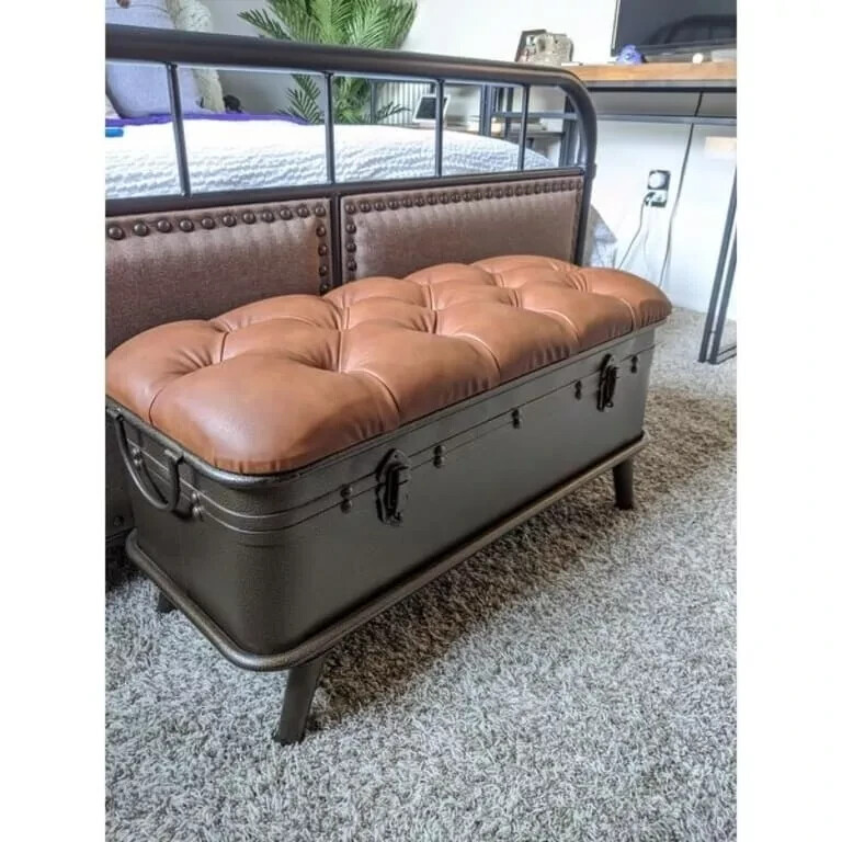 Farmhouse Storage Bench Mid Century Modern Small Trunk Chest Industrial 32x14x17