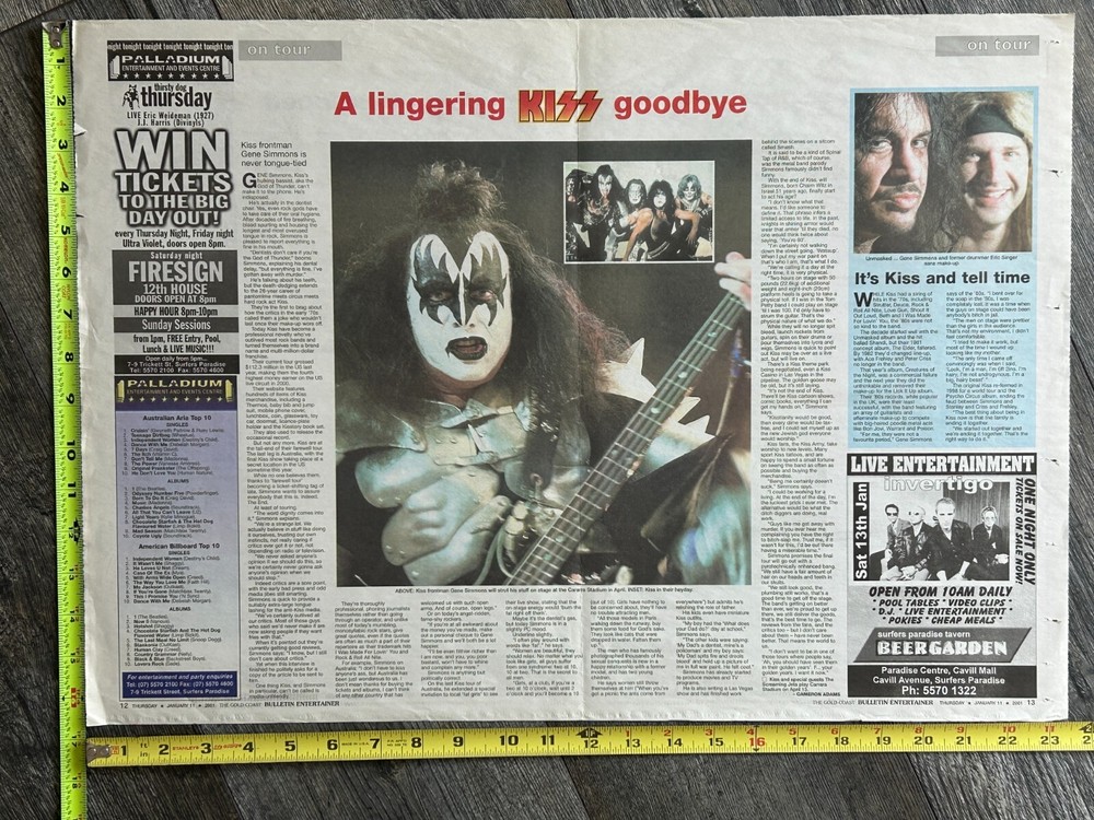 KISS Concert Clipping Poster Farewell Cararra Australia 2001 16x23 Vintage Kiss