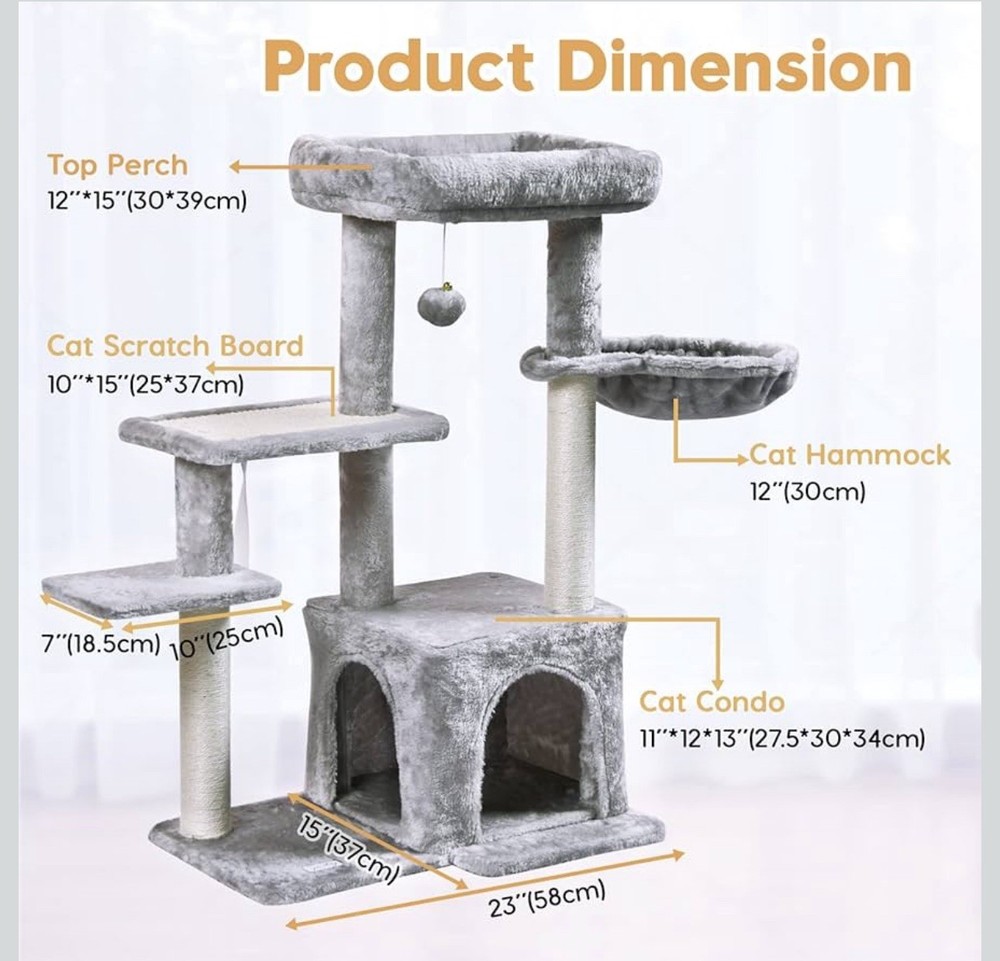 Pawstory Cat Tree, Cat Tower With Sisal Scratching Post 35” Multi Level