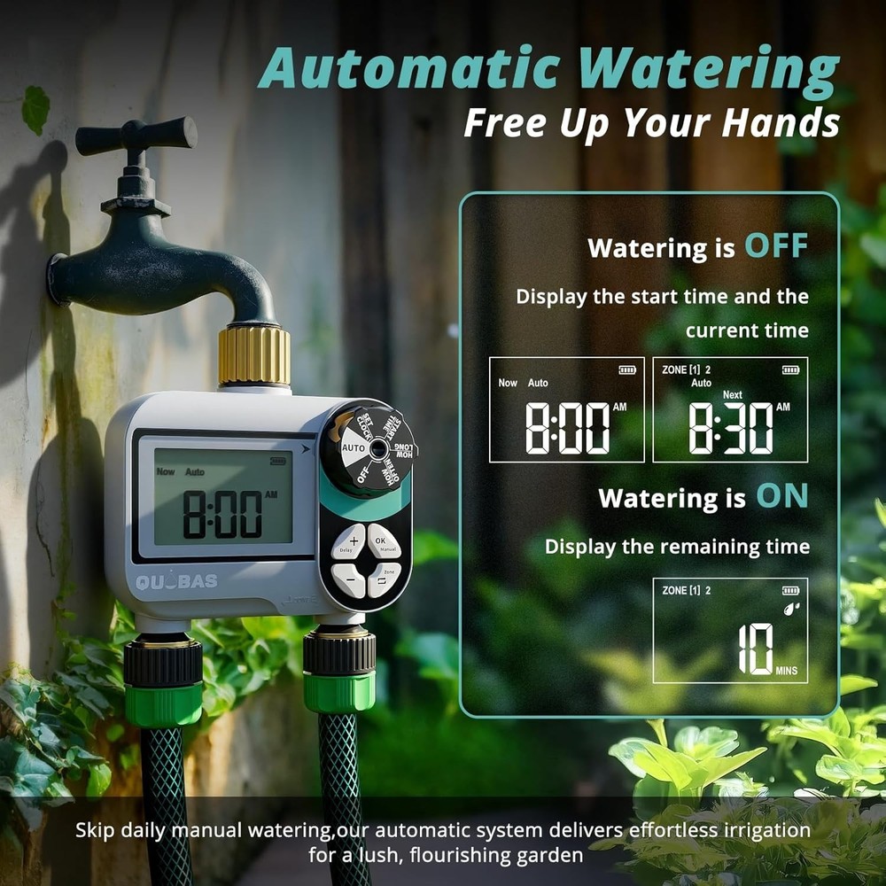 Brass Sprinkler Timer Programmable 2 Zone Water Hose Controller Waterproof LCD