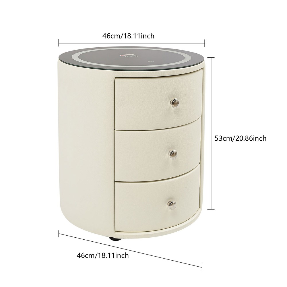 Nightstand with Charging Station End Table Bedside Table With 3 Storage Drawers