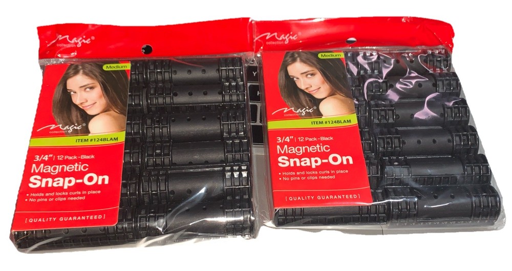 MAGIC COLLECTION MAGNETIC JUMBO ROLLERS 3/4” 2/ 12PACK BLACK - Total 24 roller