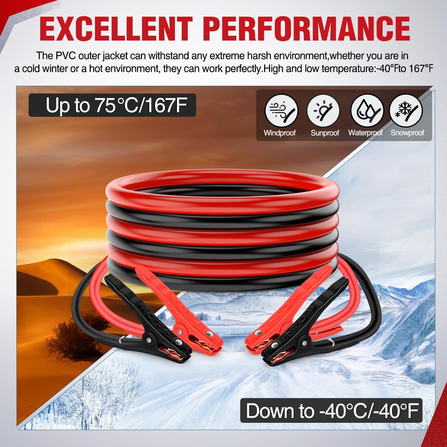 Nilight Jumper Cables for Car Battery 8 Gauge 12FT Booster Cable Heavy Duty 250A