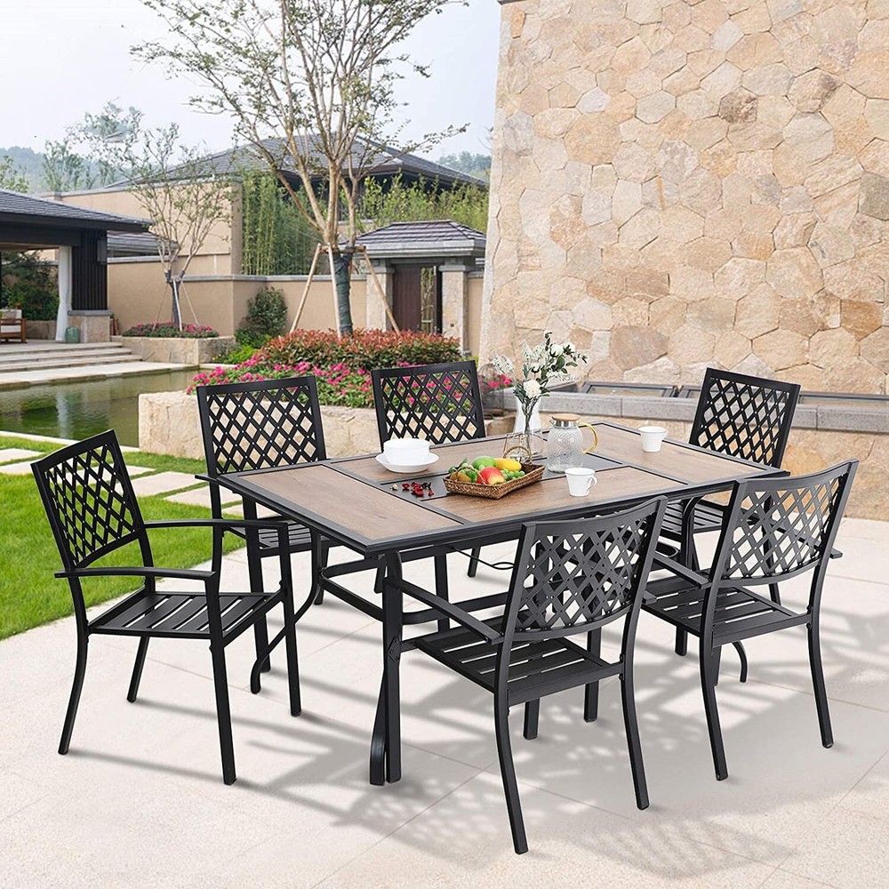 7 Piece Outdoor Dining Sets Patio Chairs Stackable Rectangular Table Patio Sets