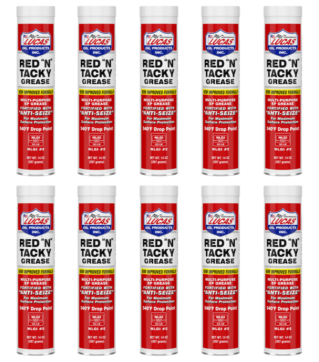 10 Pack Lucas Oil 10005 Red "N" Tacky Grease; (10) 14oz tubes