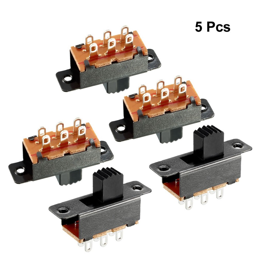 5Pcs 6mm Vertical Slide Switch DPDT 6 Terminals PCB Panel Latching