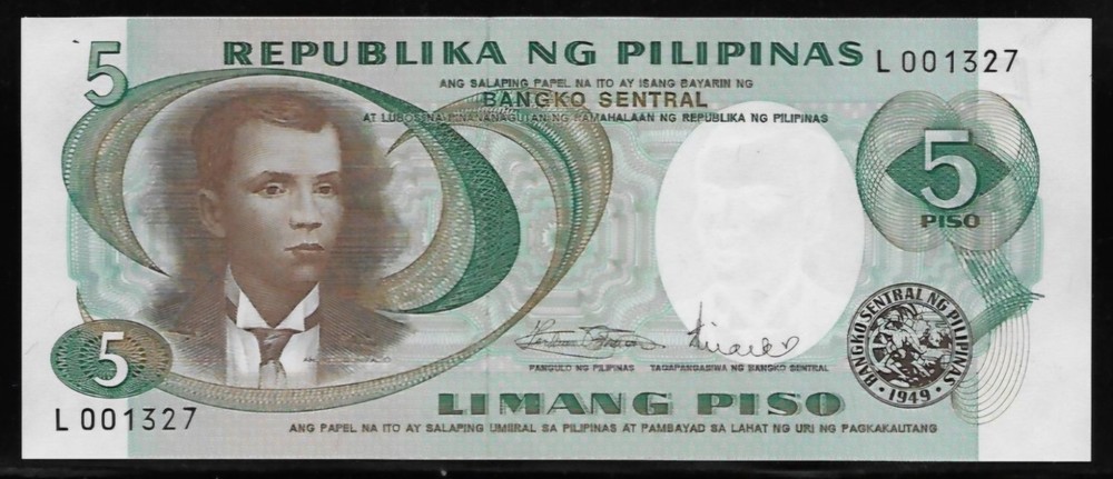 Philippines P-143 5 Piso 1969 Unc
