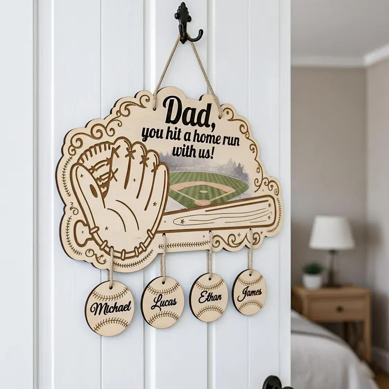 Personalized Baseball Dad Wall Sign with Rope