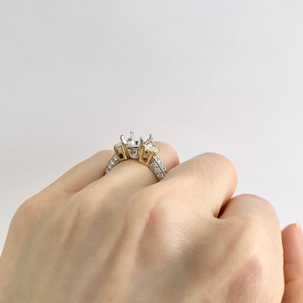 Half Moon Yellow White Pave Diamond Engagement Ring Setting Mounting Platinum