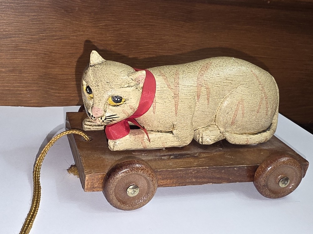 Folk Art Cat Pull Cart Toy