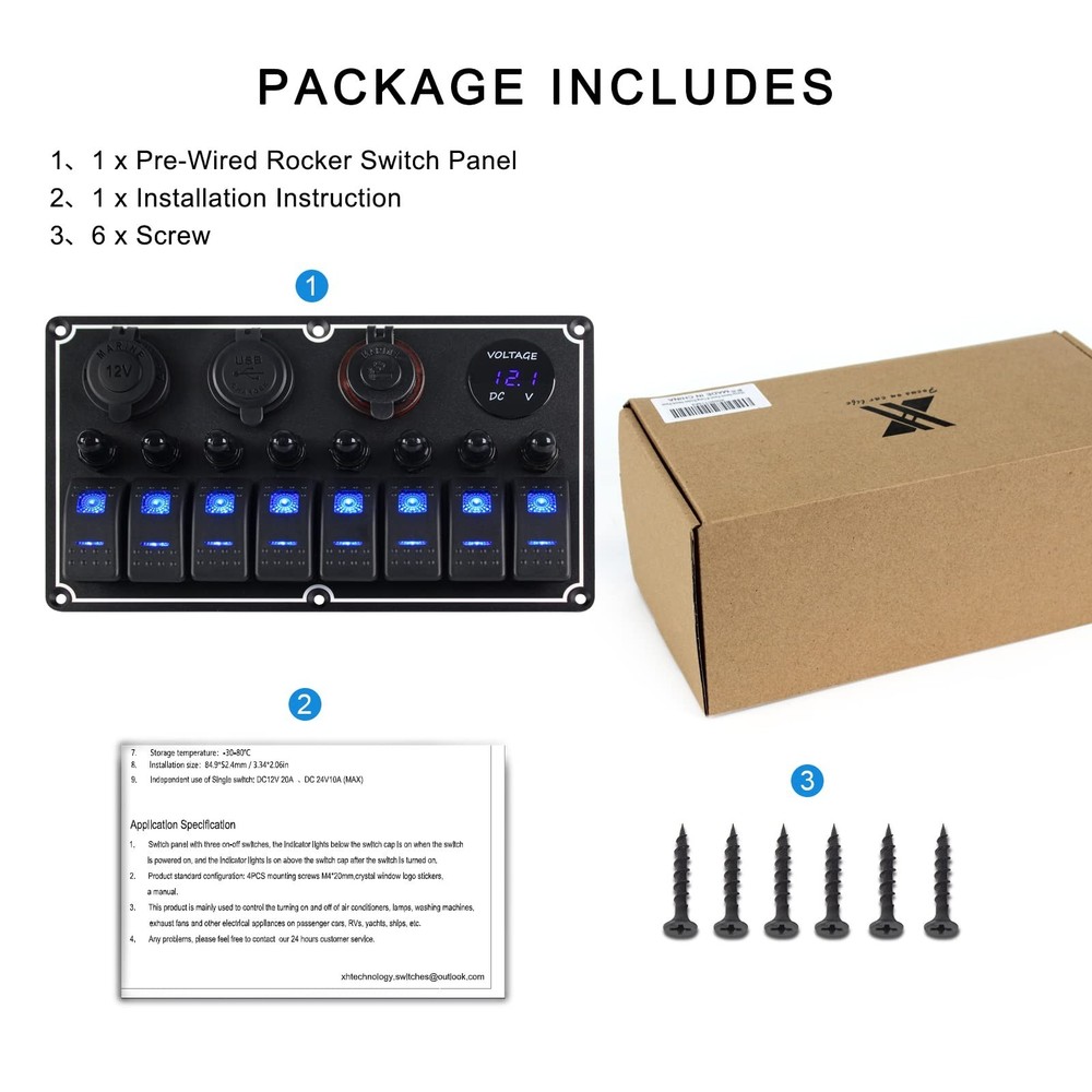 Marine Switch Panel Waterproof,8 Gang Boat Rocker Switch Panel,Multi-Function...