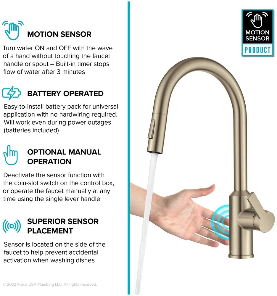 Kraus KSF-2830 Oletto Touchless Sensor Pull-Down Single Handle - Black