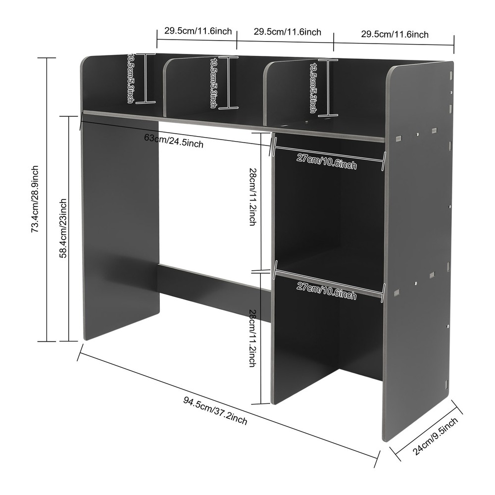 3-Tier Black PVC Open Construction Desktop Bookshelf Storage for Small Desks