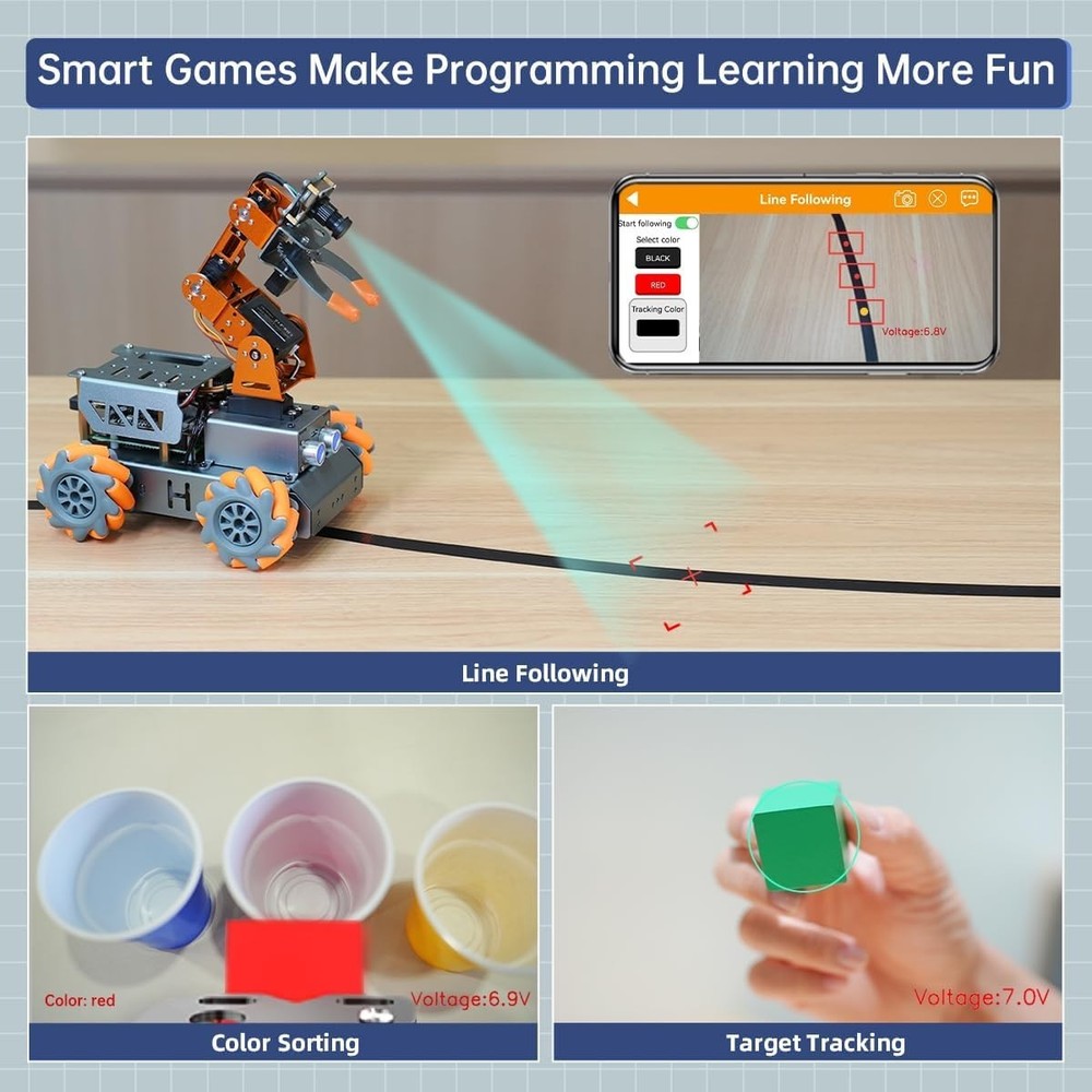 MasterPi 5DOF Robotic Arm for RaspberryPi 5 AI Vision Tracking Target Sorting...