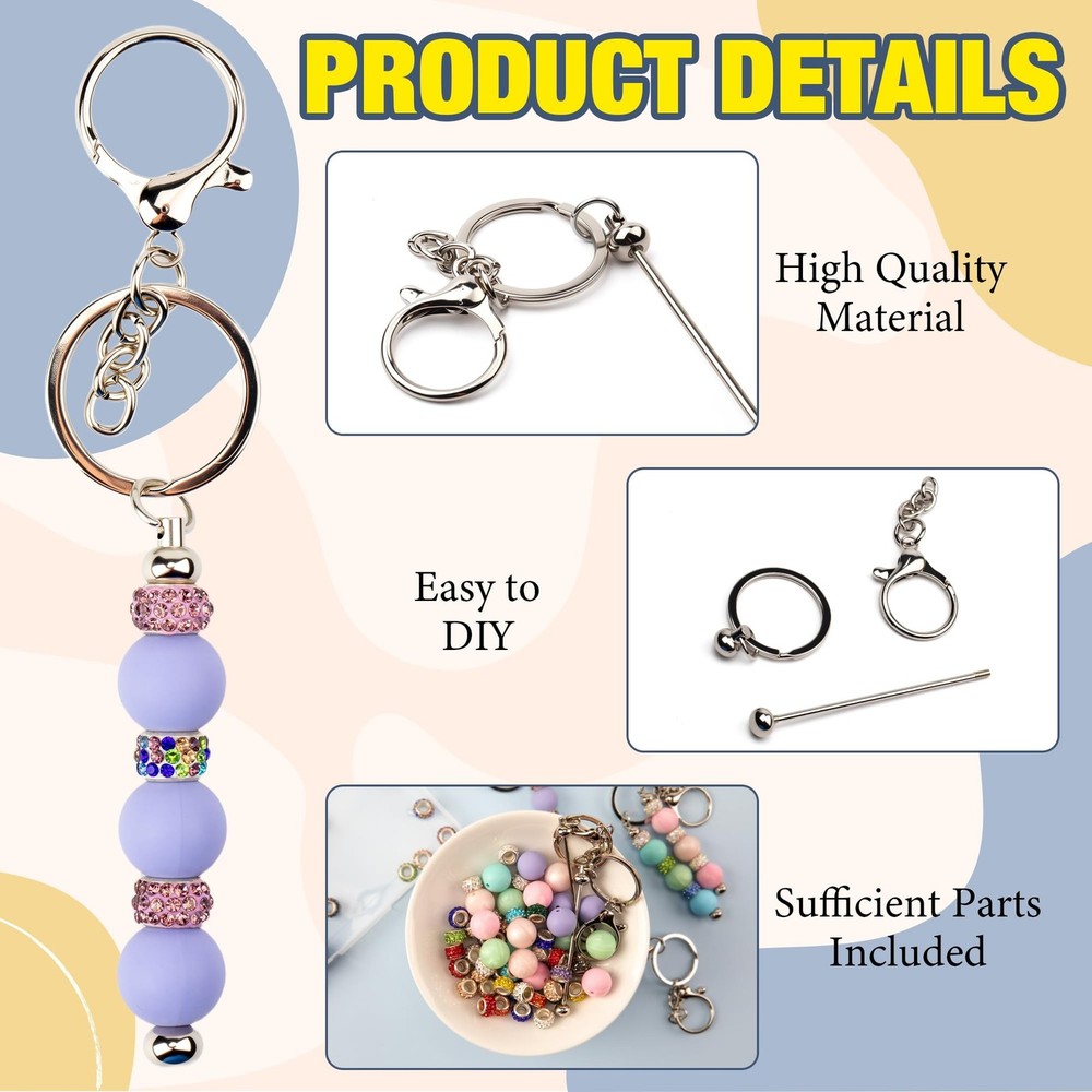 96pcs Beadable Keychains Set Bulk for Keychain Making Kit with Beadable Keych...