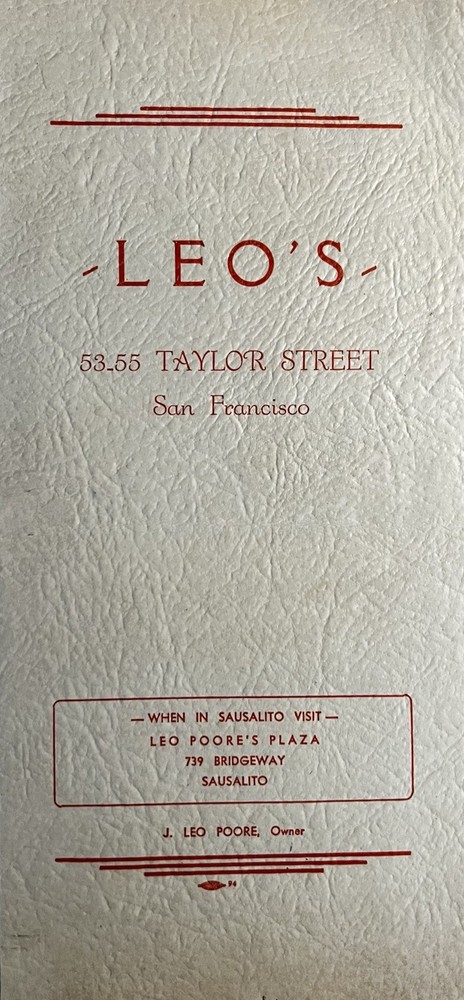 Vintage 1940s Leo’s Restaurant Menu With Chef’s Specials Insert