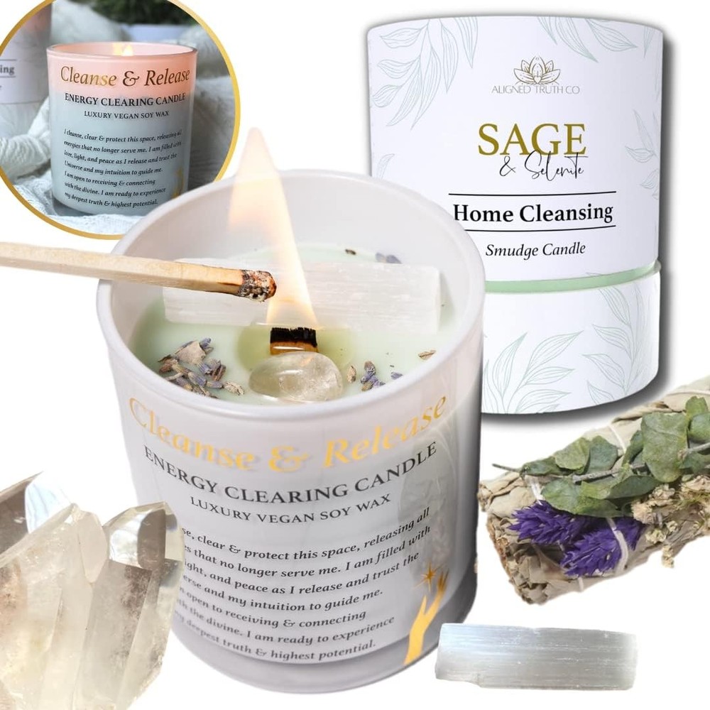 Sage Candle with Crystals