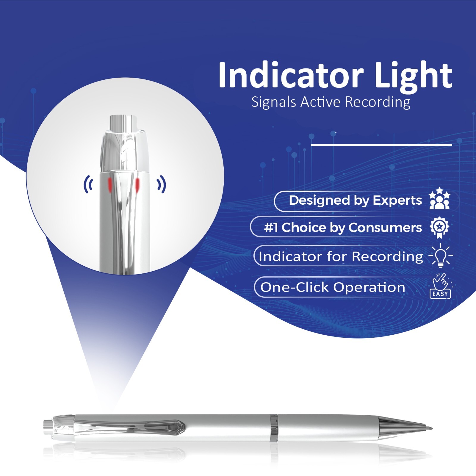 Digital Pen Voice Recorder, Audio Recordings 1 Click Operation 400 Record Hours