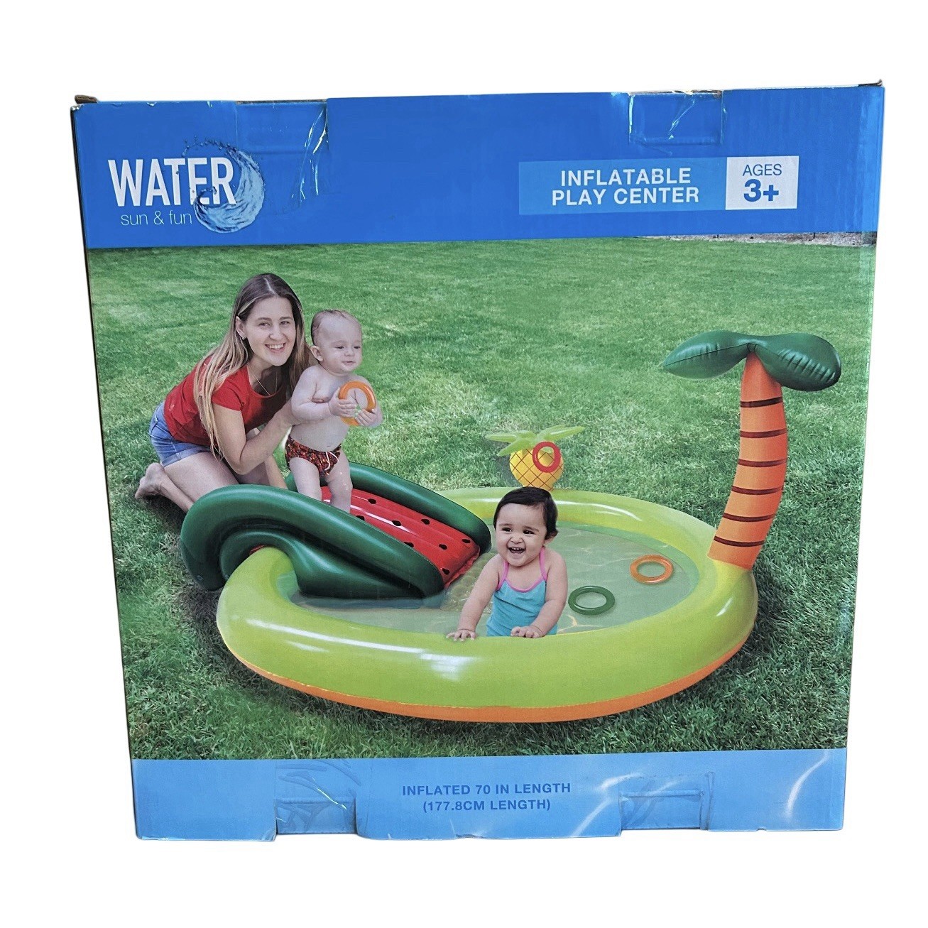 Inflatable Outdoor Play Center 70” Water Pool With Slide For Kids 3+ Sun Fun NEW