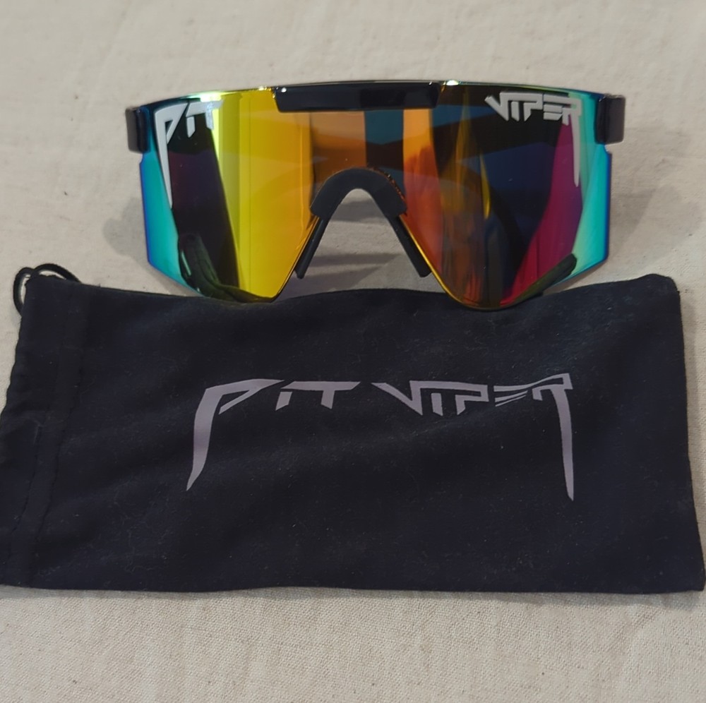 Pit Viper SL Cycling Sunglasses Mirrored Multicolor Lens Black Shield Adjustable
