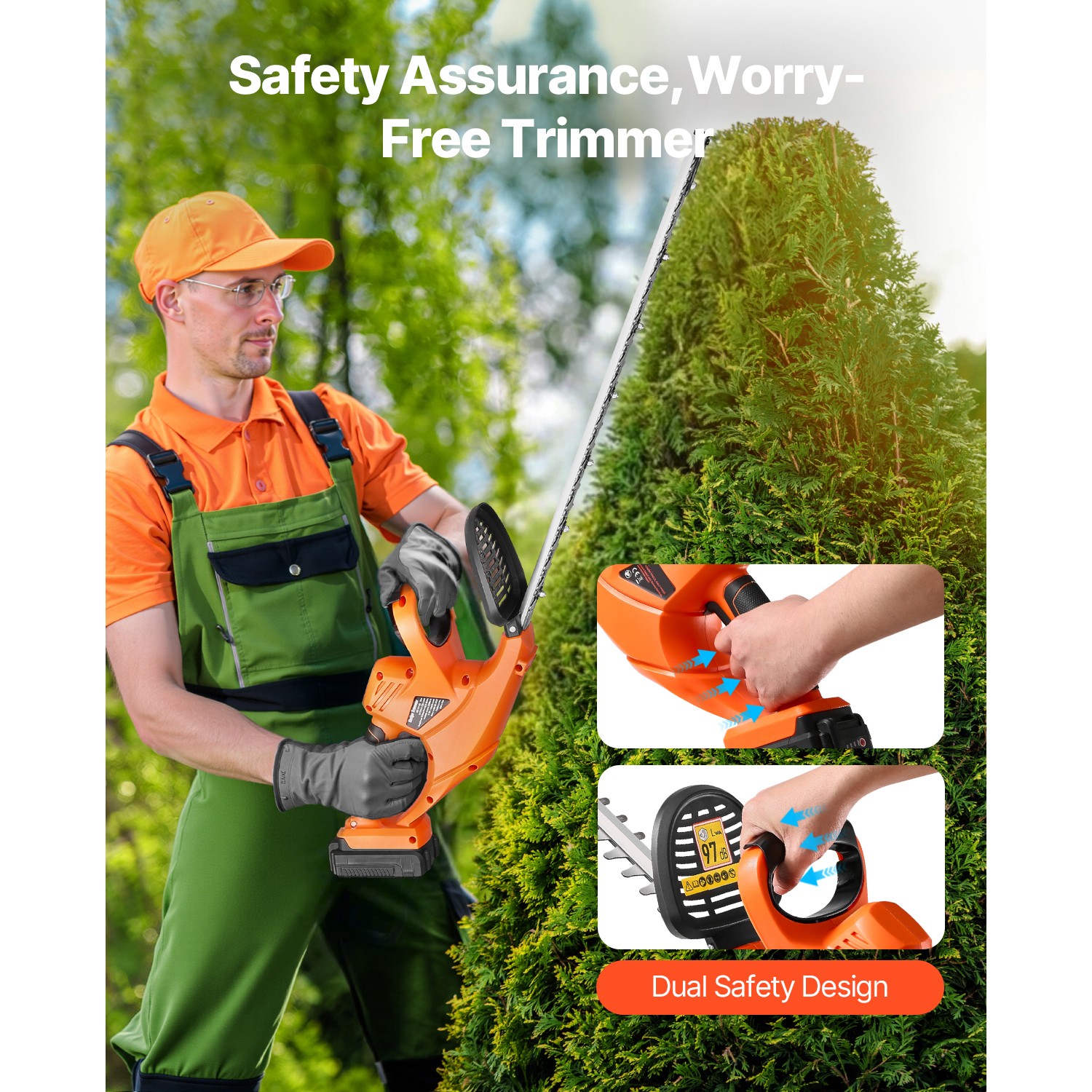 Cordless Electric Hedge Trimmer 20V Battery 20in Dual-Action Blade Bush Cutter