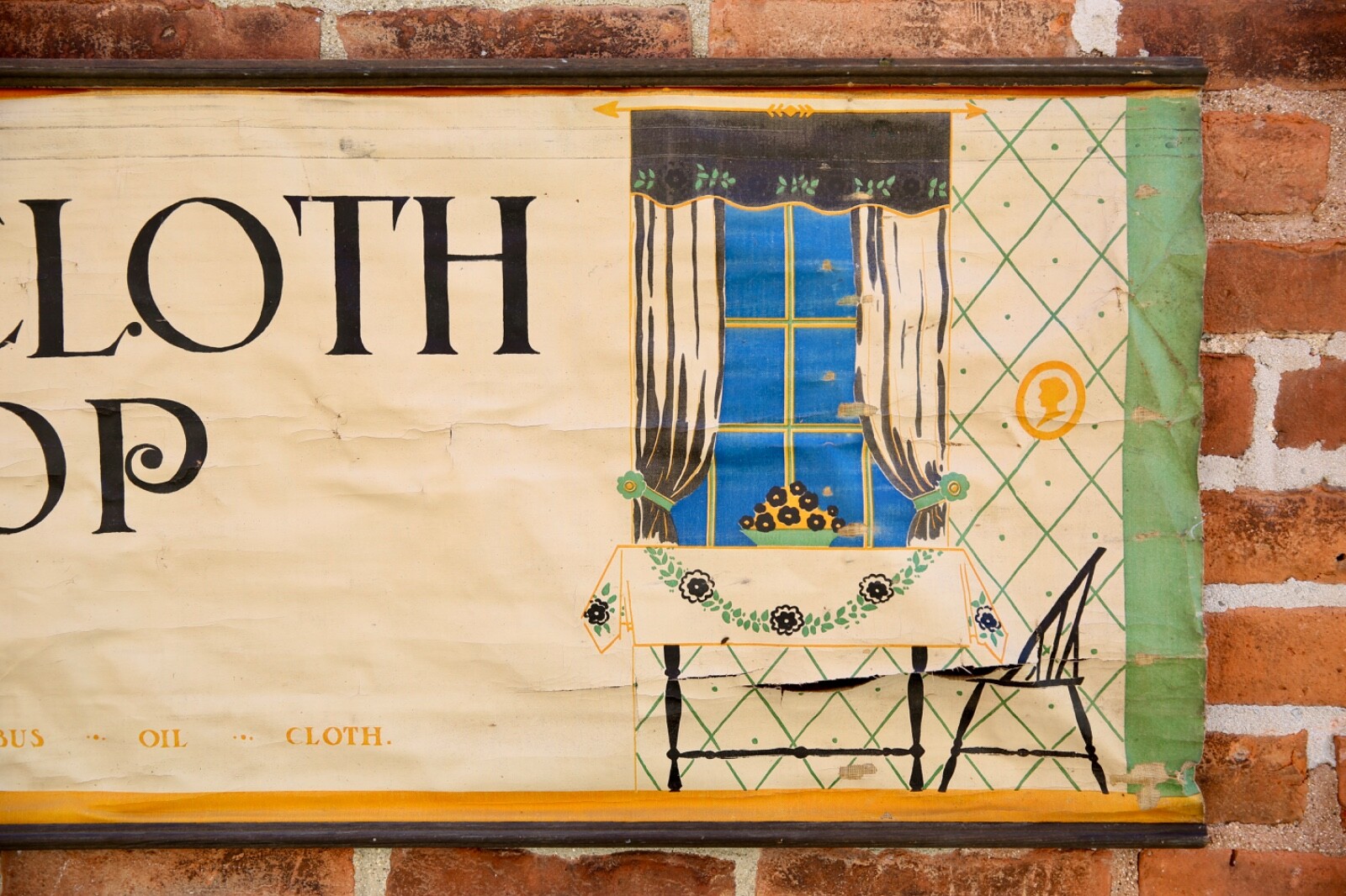 Vintage Columbus Oil Cloth Company window Advertising sign store display