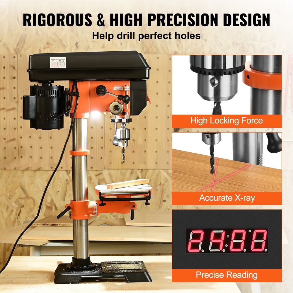 12in Variable-Speed Drill Press, 5A Induction Motor, 45° Tilt Table