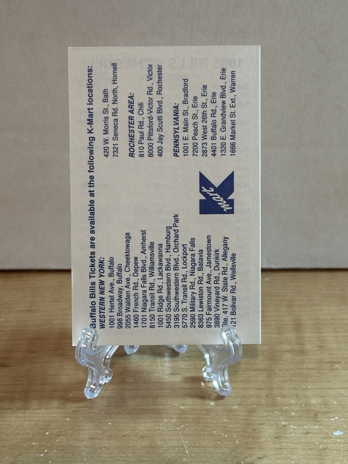 Buffalo Bills--1995 Pocket Schedule--Kmart