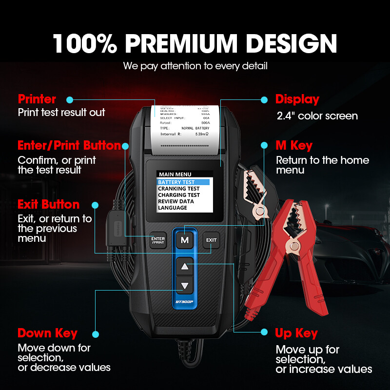 BT300P Battery Tester Compatible with Multiple Battery Types One-click printing
