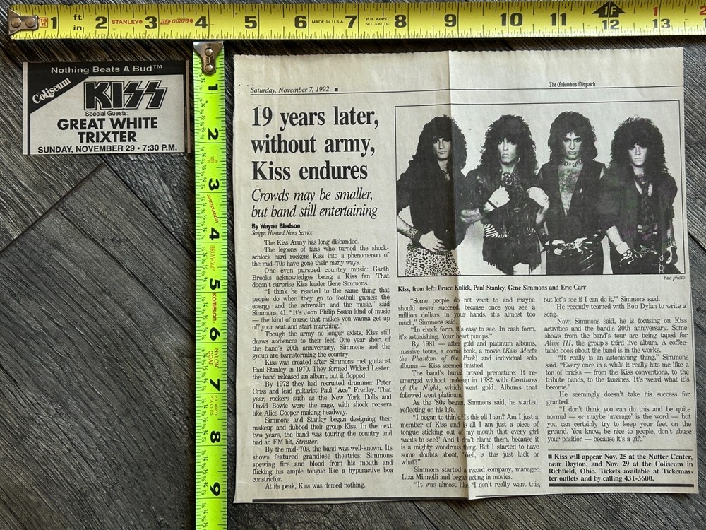 KISS Concert Ad Review Revenge Tour Coliseum Ohio Nov 29 1992 Lot Vintage Kiss