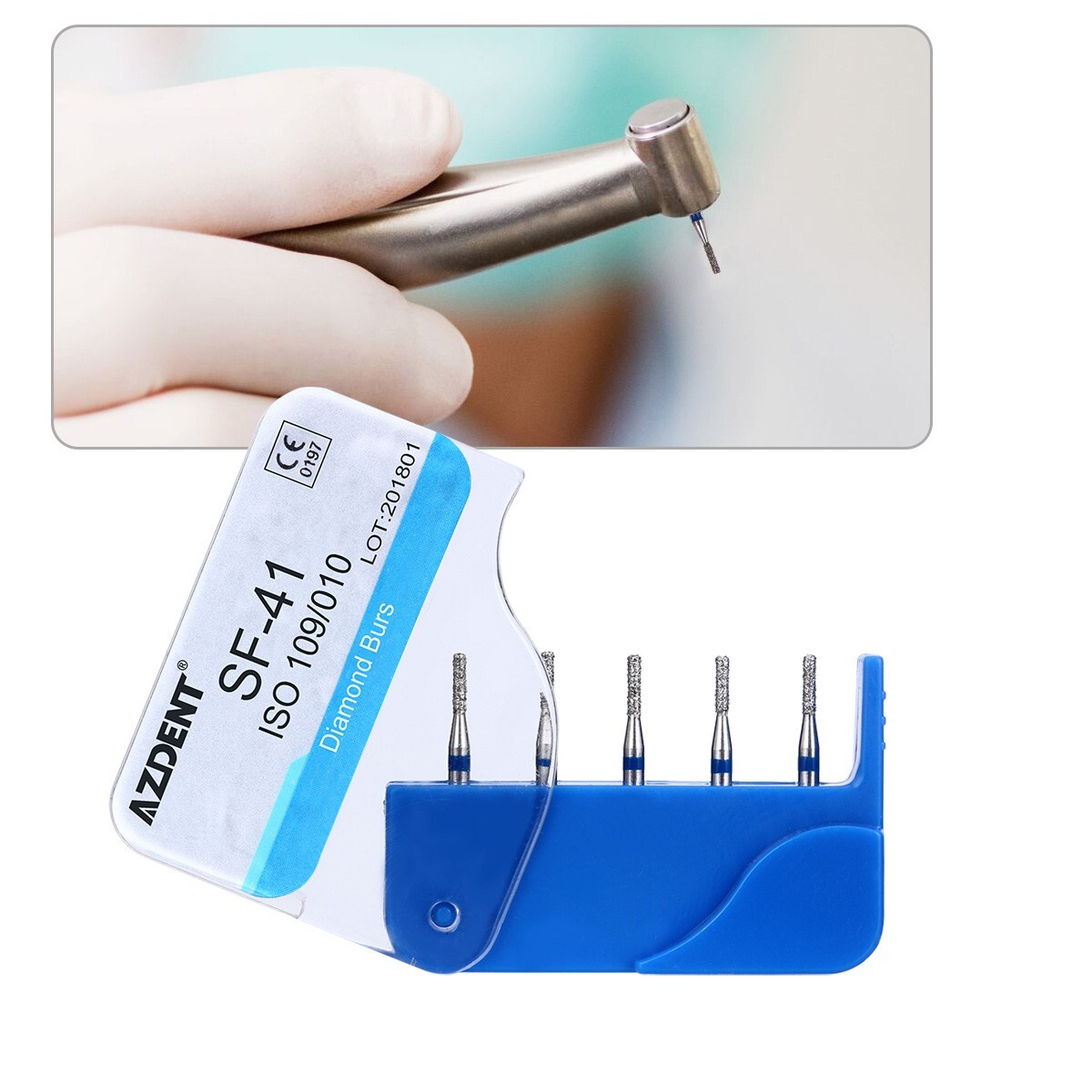 100Pcs AZDENT Dental Diamond Burs High Speed Handpiece Friction Grip 20 Types