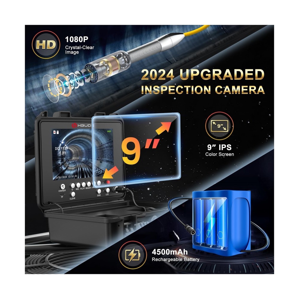 Sewer Camera Self Leveling 100ft, 7mm Thicker Cable Drain Camera with Distanc...