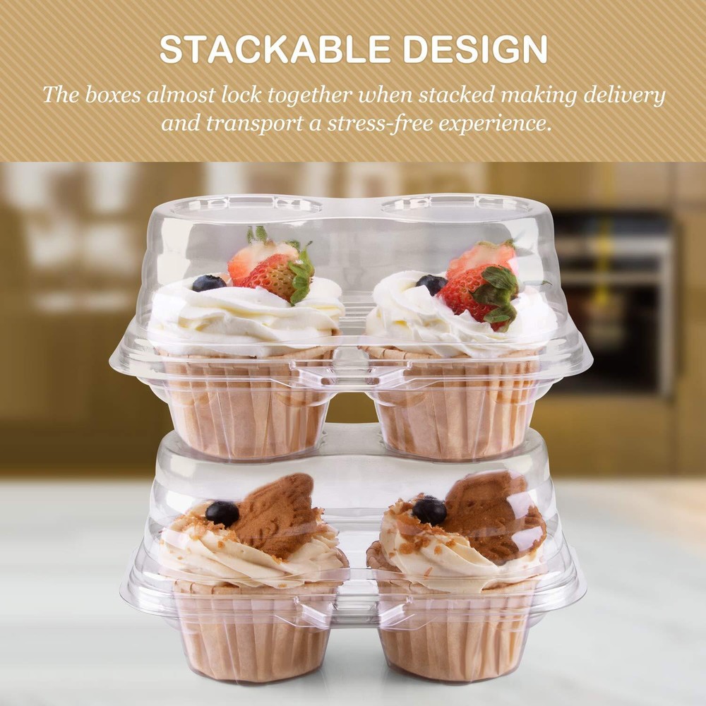 2 Cavity Cupcake Boxes-Stackable Regular Cupcake Carrier Holder Thicker Clear...