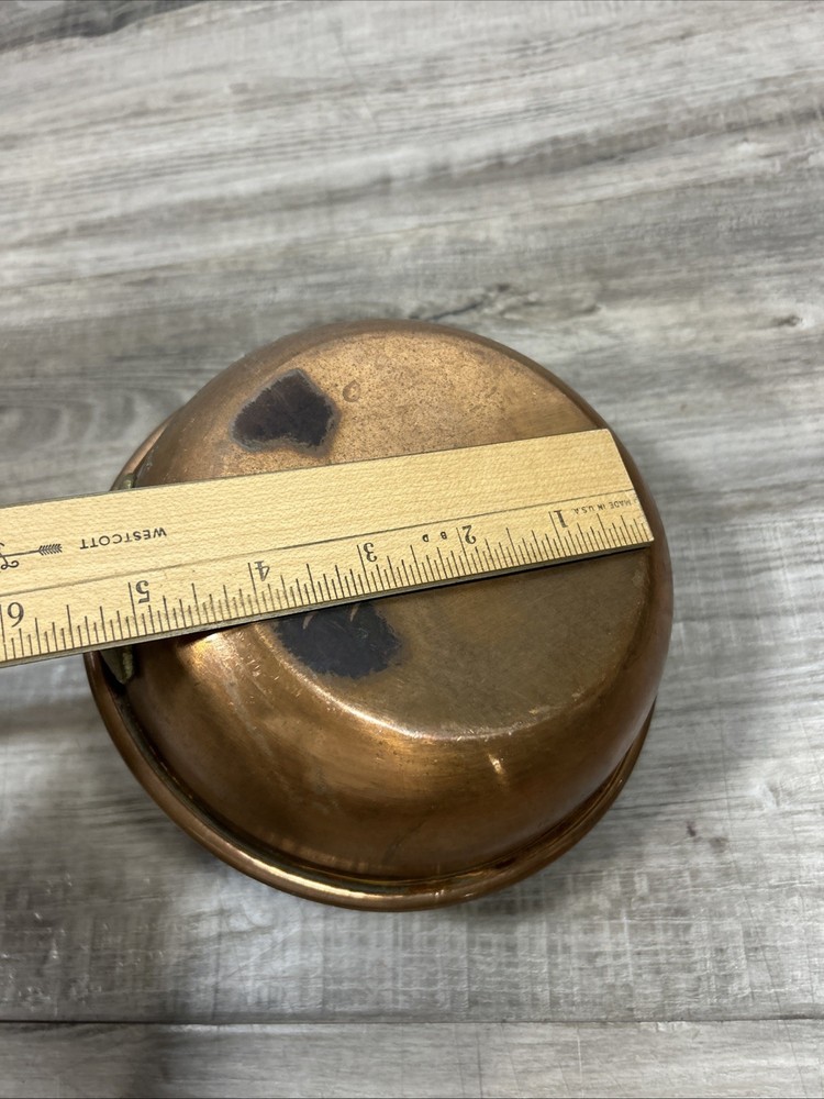 Vintage Copper Pot Pan With Hand Cast Brass Handle 9" Mid Depth